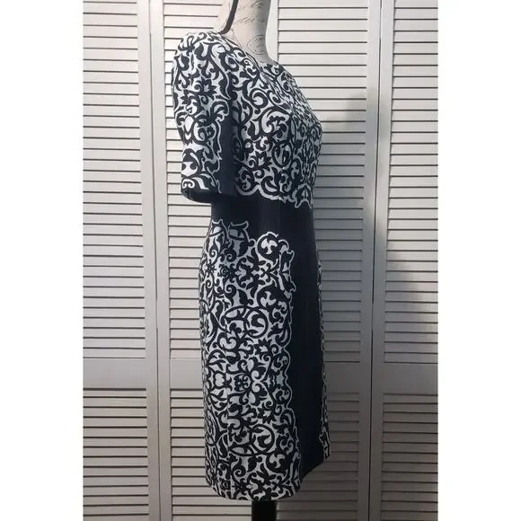 Laundry By Shelli Segal Dress Women's Size 6 Black White Short Sleeve Floral - Picture 4 of 15